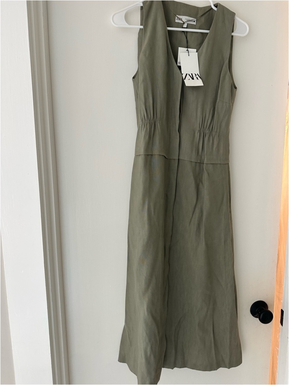 Zara Olive Sleeveless V-Neck Maxi Dress